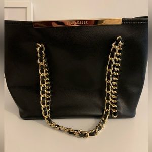 Black leather Ted Baker shoulder bag with gold accents and leather insert